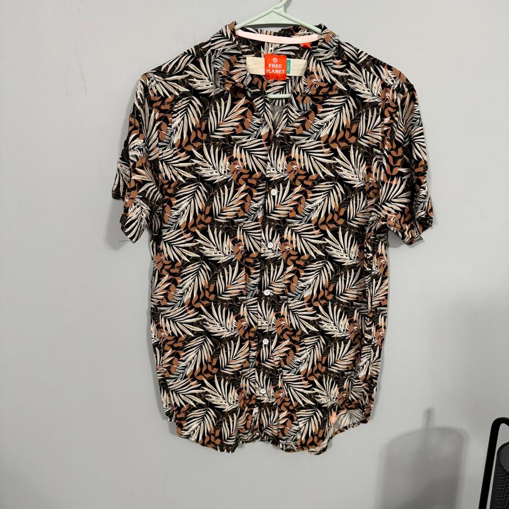 Free Planet Tropical Hawaiian Button Down Shirt Men's Size Large Short Sleeves